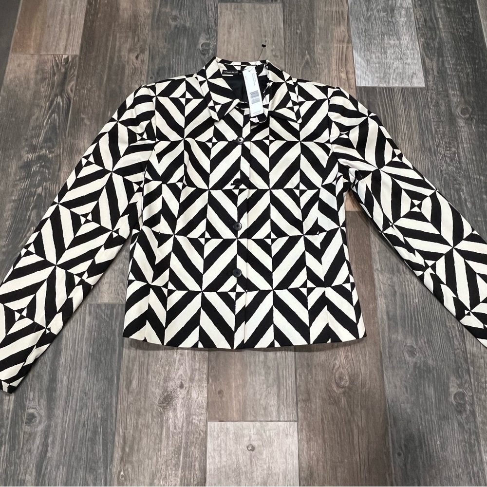 LINDA ALLARD ELLEN TRACY NWT $335 Jacket Blazer Size 6 Black taupe Geometric